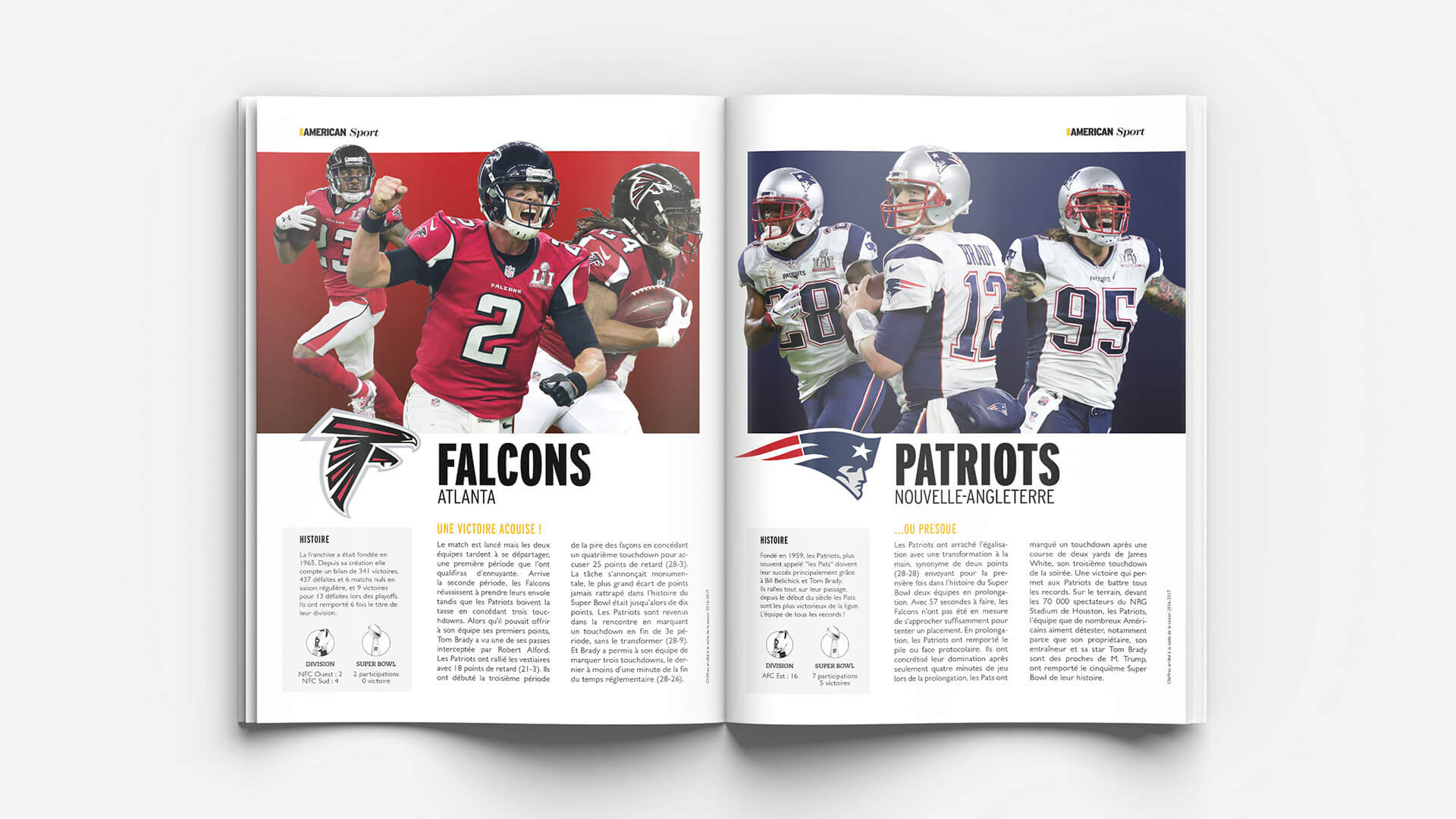 American Sport Super Bowl LI Patriots vs Falcons magazine layout
