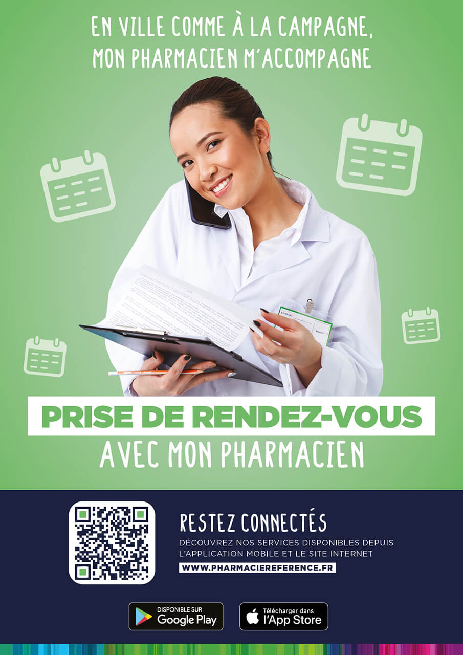 Pharmacie Référence Groupe - Affiche service application Prise de Rendez-vous