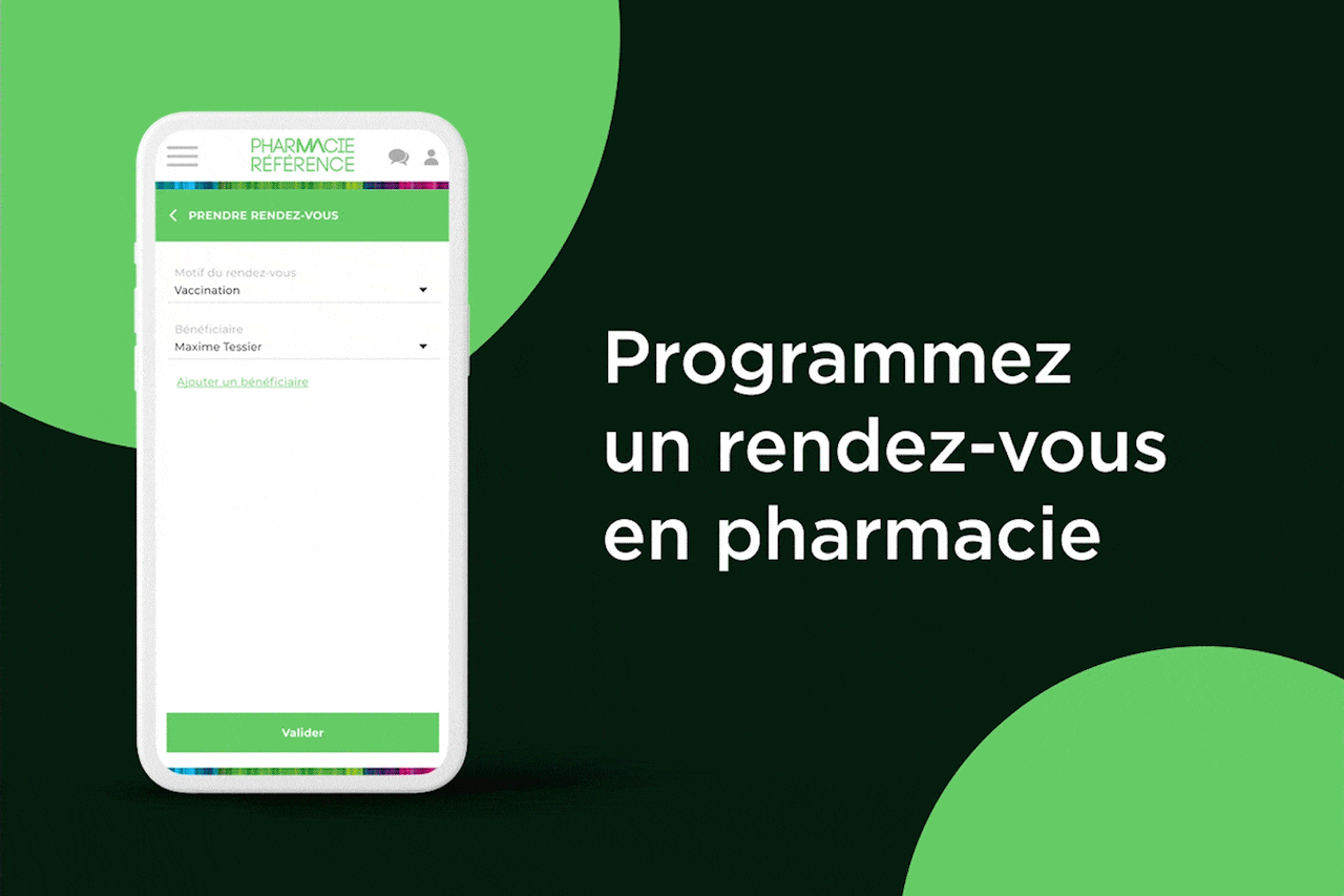 Pharmacie Référence Groupe - Prise de rendez-vous application mobile iOS et Android